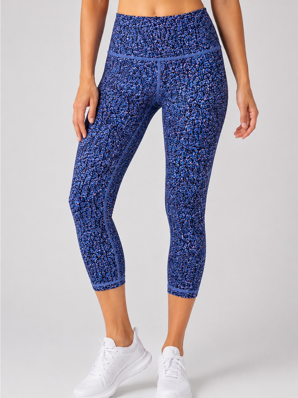 Lululemon Wunder Under Crop Blue Pink Print Leggings Size 4